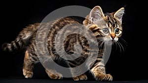 a cat walking across a black surface