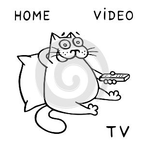 The cat watches home video. Vector illustration