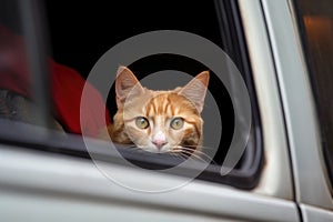 cat watching a packed van from a window