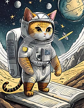 cat wearing astronaut spacesuit.Cute cat astronaut design