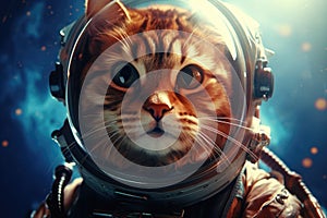 Cat Wearing Astronauts Helmet in Space, Adorable Feline Explores the Final Frontier, Science fiction space wallpaper featuring a