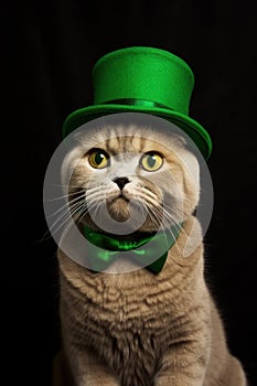 cat wearing a green tophat and bowtie