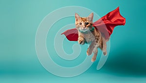 cat wearing a superhero cape flying