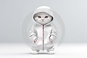 cat wearing white hoodie sweatshirt modern fashion clothed . AI generative