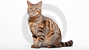 A cat on white background, they commonly referred to as the domestic cat or house cat