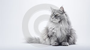 A cat on white background, they commonly referred to as the domestic cat or house cat