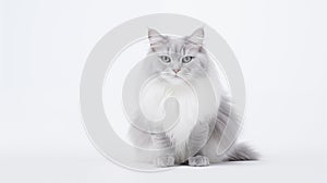 A cat on white background, they commonly referred to as the domestic cat or house cat