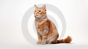 A cat on white background, they commonly referred to as the domestic cat or house cat