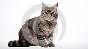 A cat on white background, they commonly referred to as the domestic cat or house cat