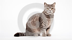 A cat on white background, they commonly referred to as the domestic cat or house cat