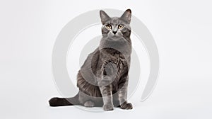 A cat on white background, they commonly referred to as the domestic cat or house cat