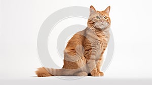 A cat on white background, they commonly referred to as the domestic cat or house cat