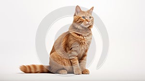 A cat on white background, they commonly referred to as the domestic cat or house cat