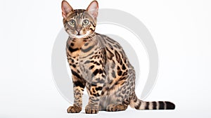 A cat on white background, they commonly referred to as the domestic cat or house cat