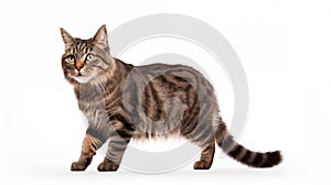 A cat on white background, they commonly referred to as the domestic cat or house cat