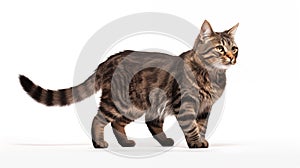 A cat on white background, they commonly referred to as the domestic cat or house cat