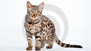 A cat on white background, they commonly referred to as the domestic cat or house cat