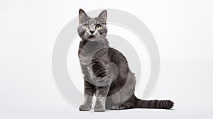 A cat on white background, they commonly referred to as the domestic cat or house cat