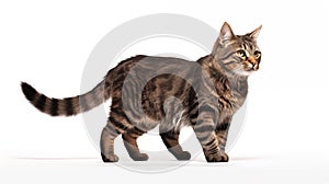 A cat on white background, they commonly referred to as the domestic cat or house cat photo