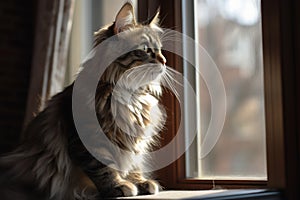 Cat window cozy closeup. Generate Ai