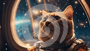 cat on the window highly intricately detailed photograph of Cat astronaut in space inside a window