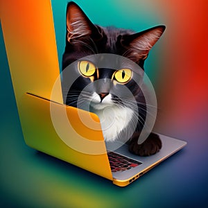 Cat working on a laptop. Generative AI