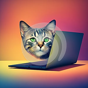 Cat working on a laptop. Generative AI