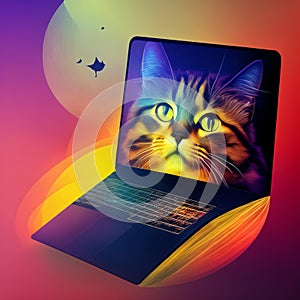 Cat working on a laptop. Generative AI