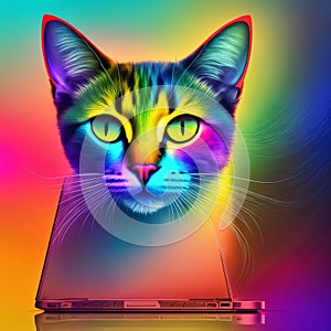 Cat working on a laptop. Generative AI