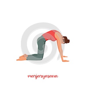 Cat yoga pose woman flat illustration