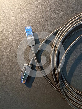 Cat8 Cable Network connect isolate on Black Background