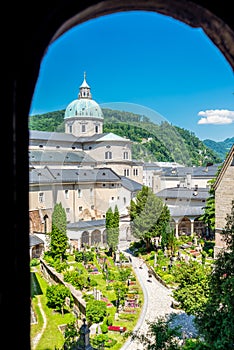 Catacomb Arched Window View of Salzburg Cathedral from St. Peter\'s