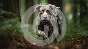 Catahoula Leopard Dog\'s Energetic Sprint through the Louisiana Forest