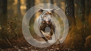 Catahoula Leopard Dog\'s Energetic Sprint through the Louisiana Forest