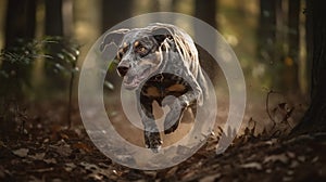 Catahoula Leopard Dog\'s Energetic Sprint through the Louisiana Forest