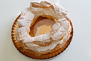 Catalan cake in detail over white