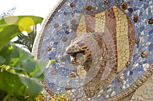 Fountain Snake Head mosaic at Park Guell.