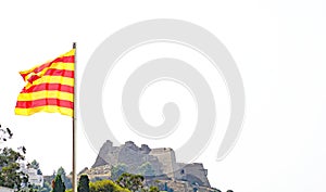 Catalan flag in the port of Rosas, Girona, Costa Brava