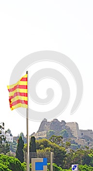 Catalan flag in the port of Rosas, Girona, Costa Brava