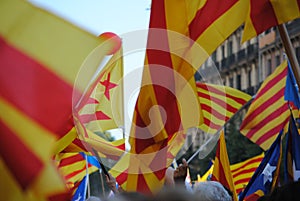 Catalan flags in 11th September demonstration in Barcelona