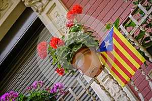 Catalan independence flag on a balcony.