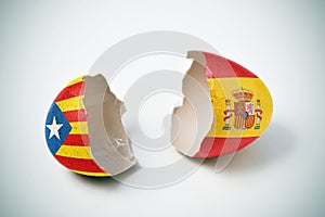 Catalan pro-independence flag and Spanish flag