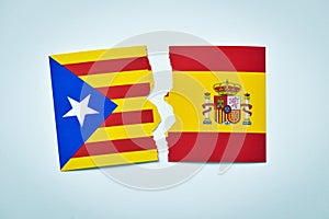 Catalan pro-independence flag and Spanish flag