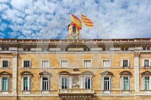 Catalan and Spain flags, Barcelona, Spain