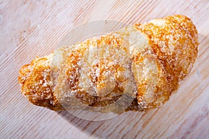 Catalan sweet bun with icing and sugar. photo