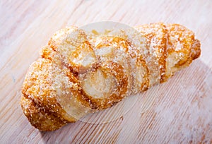 Catalan sweet bun with icing and sugar. photo