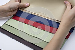 Samples of artificial leather for sewing