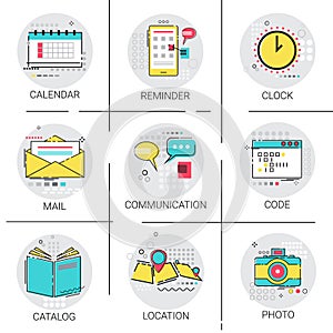 Catalog Clock Calendar Reminder Navigation Location Application Coding Icon Set