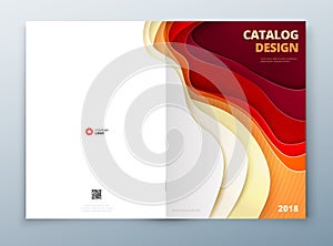 Catalog cover design. Paper carve abstract cover for brochure flyer magazine or catalog design. Cover in red orange
