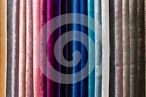 Catalog of multi-colored fabric samples. Textile industry background. Colored cotton fabric. Palet